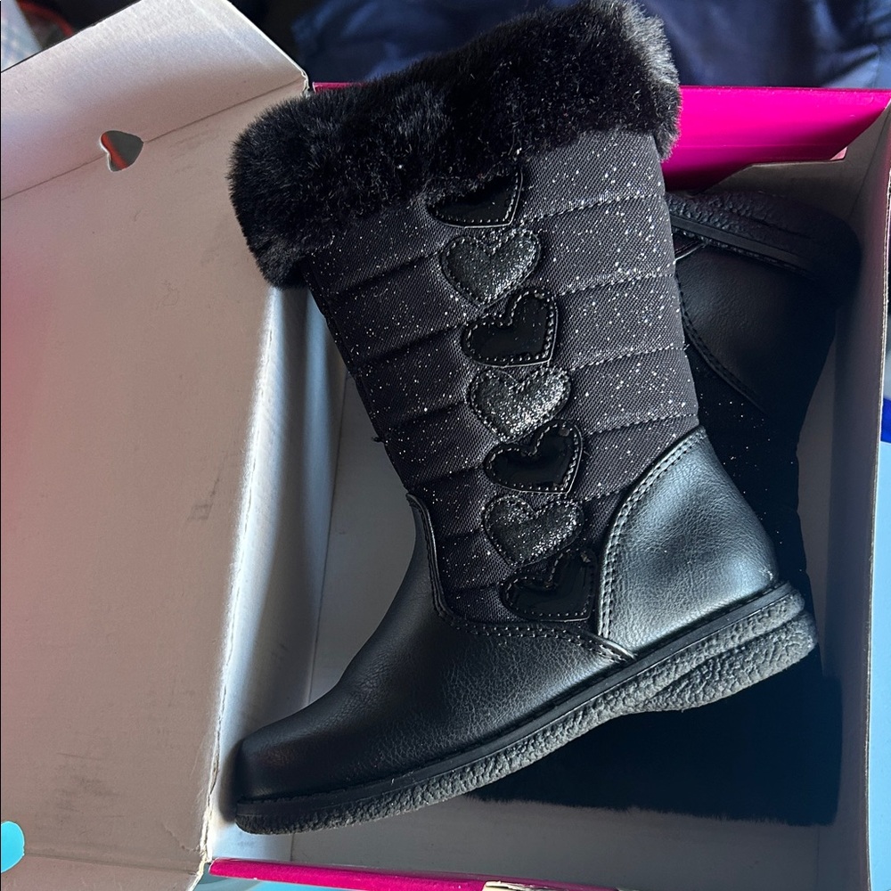 Cozy Black Kids Boots with Heart Accents